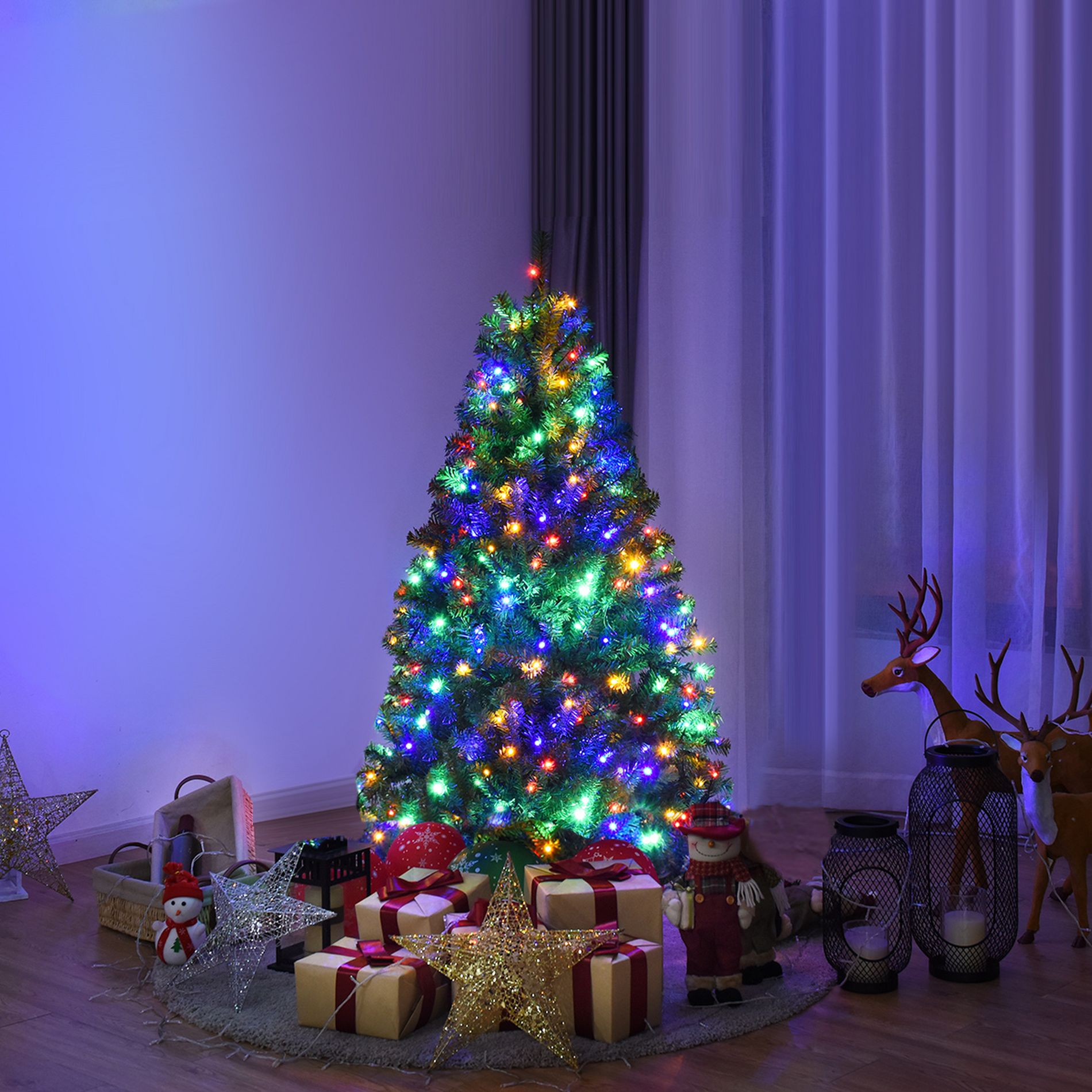 Costway 4/5/6/7/8/9 Ft Pre-Lit Artificial Christmas Tree Hinged 100/150/350/500/750/1000 LED Lights