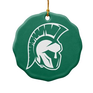Illinois Wesleyan University Primary Logo Porcelain Scalloped Holiday Christmas Tree Ornament  2.8" (7.1 cm) - 1 of 4