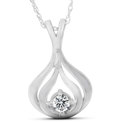 Pompeii3 Solitaire 1/10 Ct Diamond Pendant Necklace 10K White Gold