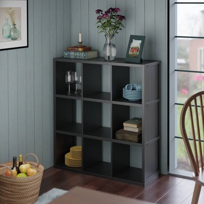 Transitional Black Composite Wood 9-Cube Organizer