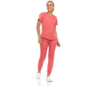 MediChic Scrubs for Women's V-Neck Scrub Set with Six Pocket Cargo Jogger Pants with 4-Way Stretch - 1 of 4