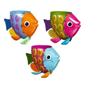 Evergreen Metal fish planter Green, Blue ,Pink - 1 of 4