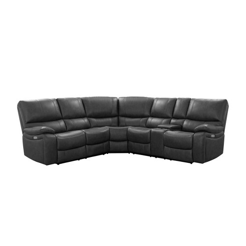 3pc Quinby Leather Power Sectional Dark Gray - Abbyson Living