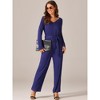 Seta T Women's Long Sleeve V Neck Belted Back Zipper Stretchy Wide Leg Long Pants Jumpsuit Rompers - 3 of 4