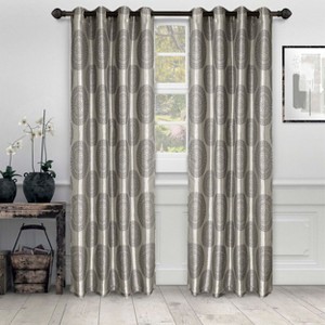 Traditional Medallion Jacquard Room Darkening Curtain 2-Panel Set with Grommet Topper - Blue Nile Mills - 1 of 4