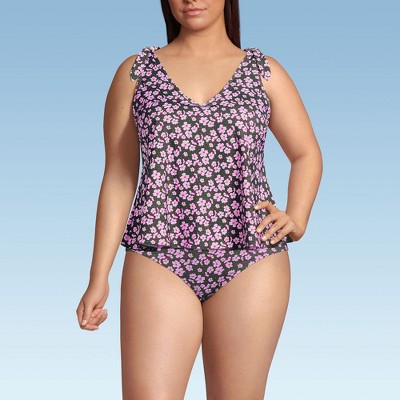 Lands' End Women's Chlorine Resistant V-neck Shoulder Tie Flutter Tankini Swimsuit Top