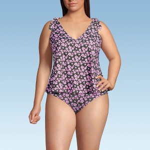 Lands' End Women's Chlorine Resistant V-neck Shoulder Tie Flutter Tankini Swimsuit Top - 1 of 4