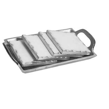 Classic Touch Set of 4 Marble Coasters with Tray - Silver