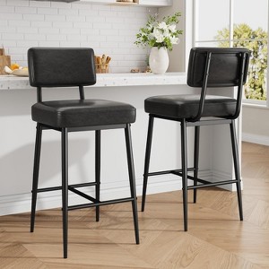 Nasitip 2PACK Bar Stools Set, 26" Faux Leather Counter Height Bar Stool with Back, Metal Legs, Barstool Chairs Set - 1 of 4
