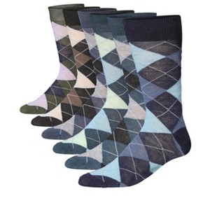 JAMES FIALLO Mens 6-Pairs Timeless Argyle Colorful Patterned Crew Dress Socks - 1 of 4