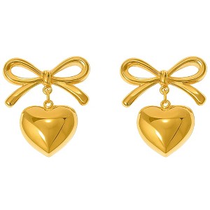 Bow Heart Dangle Earrings for Women 14kt Gold-Plated Stainless Steel by Ginger Lyne - 1 of 4