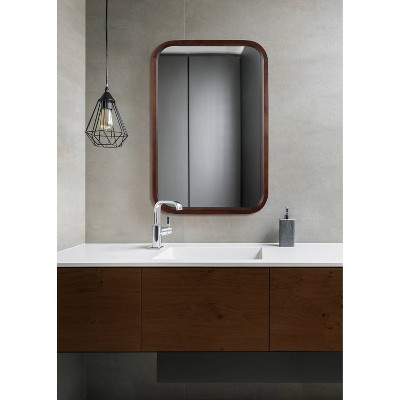 Hutton Rounded Rectangle Walnut Wood Bathroom Vanity Mirror 23" x 34.7"