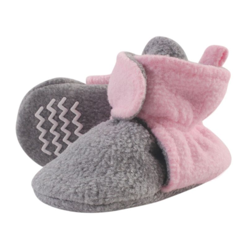 Hudson Baby Infant and Toddler Girl Cozy Fleece Booties, Light Pink Heather Gray, 1 of 3