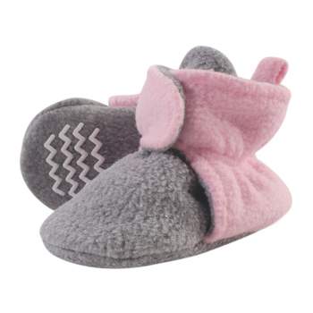 Hudson Baby Infant and Toddler Girl Cozy Fleece Booties, Light Pink Heather Gray