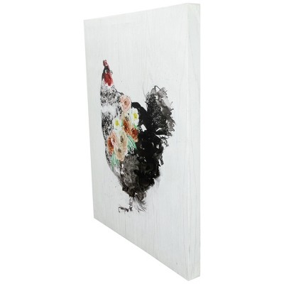 Rustic Black Hen with Flowers Canvas Wall Art, 19.5" x 15.75"