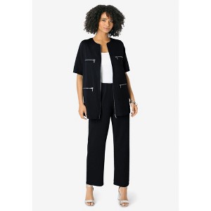 Roaman's Women's Plus Size French Terry Cropped Pant Set - 1 of 4