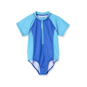 Lands' End Kids Long Sleeve Half Zip One Piece UPF 50 Swimsuit - 1 of 2
