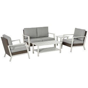 Aluminum Patio Furniture Set, 5 Piece Modern Outdoor Conversation Set with Loveseat Sofa, Chairs, Cushions Table & Side Table - 1 of 4