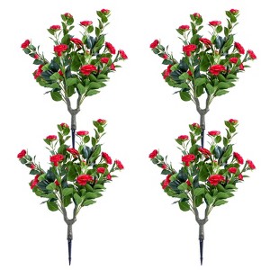 23.6" Artificial Rose Topiary Ball Trees with Ground Spike, UV Resistant Greenery Shrubs with Flowers, Fake Plants with Metal Stakes - 1 of 4