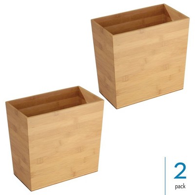 Natural MDF Small Rectangular Bathroom Trash Cans - Set of 2
