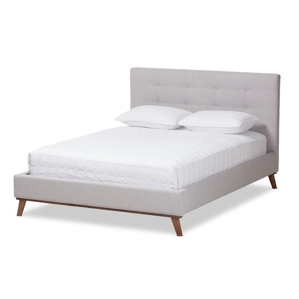 Photos - Bed Frame Valencia Mid Modern Fabric Platform Full Bed Gray - Baxton Studio