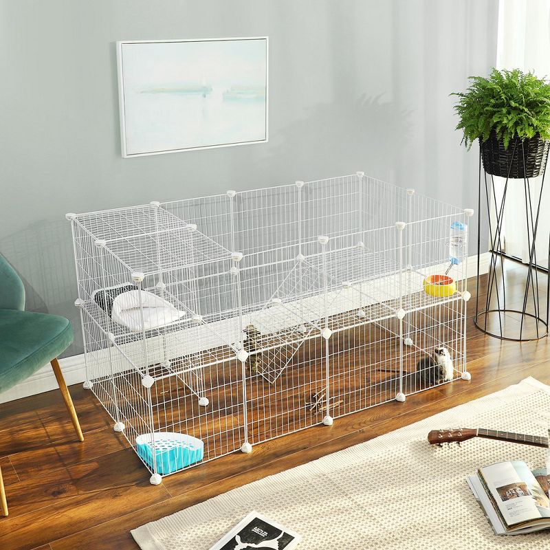SONGMICS Pet Playpen, Small Animal Playpen, Rabbit Guinea Pig Cage, Zip Ties Included, Metal Wire Apartment-Style White, 4 of 8