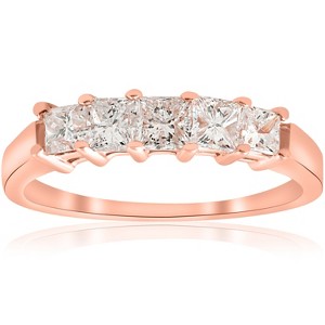 Pompeii3 1ct Princess Cut Diamond 5-Stone Wedding Anniversary Ring 14k Rose Gold - 1 of 4