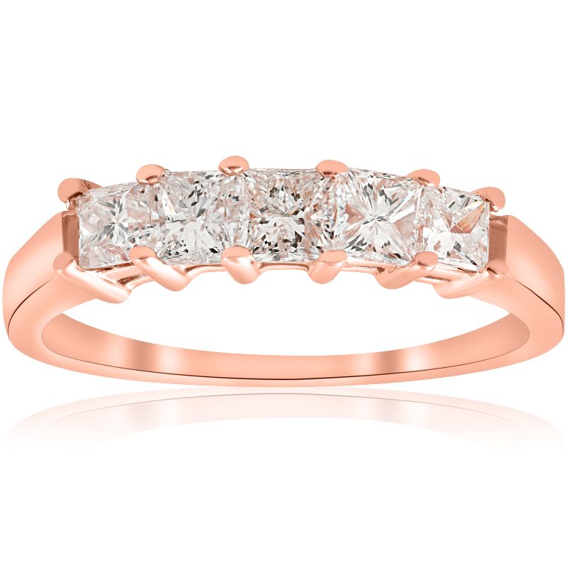 Pompeii3 1ct Princess Cut Diamond 5-Stone Wedding Anniversary Ring 14k Rose Gold, 1 of 5