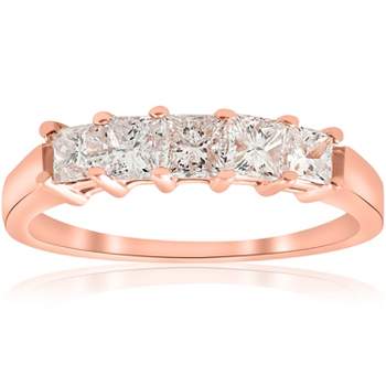 Pompeii3 1ct Princess Cut Diamond 5-Stone Wedding Anniversary Ring 14k Rose Gold