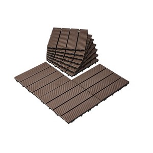 VEVOR Interlocking Deck Tiles Plastic Wood, 10 Pack,12"x12" 10 sq. ft Waterproof Outdoor Flooring All Weather Use,Patio Floor Decking Covering Tiles - 1 of 4