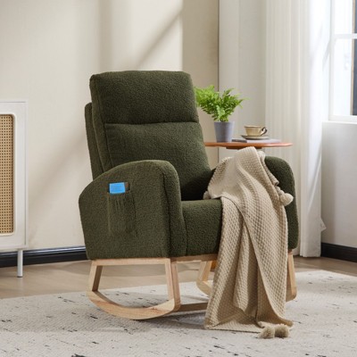 NicBex Teddy Accent Rocking Chair,Upholstered Nursery Glider Rocker with Side Pocket,Comfy Armchair with High Back for Living Room,Bedroom
