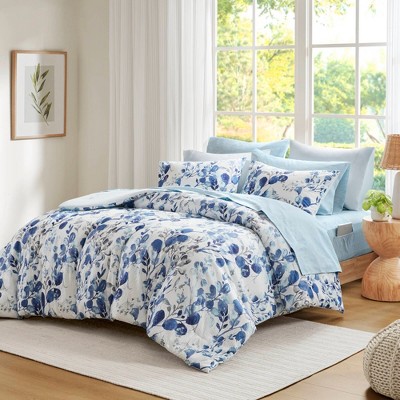 Regency Heights 9Pcs BIAB Floral Print Cottage Style Lightweight Comforter Set, Seersucker Textile Ultra Soft Breathable Bedding Set, Blue, Queen — фото 2