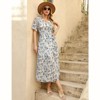 Women's Dress Floral V Neck Boho Short Sleeve Summer Casual Long Wrap Dress Tunic Midi Dress with Slit - 4 of 4