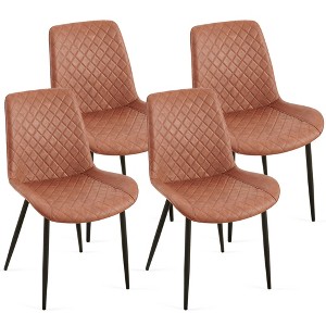 DOMETOUR Set of 4 PU Leather Dining Chairs Mid-Century Modern Armless Chair with Metal Legs For Kitchen Dining Room - 1 of 4