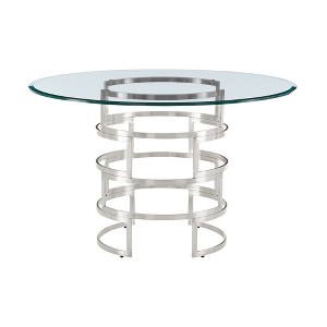 HomeRoots 48" Clear And Silver Glass And Stainless Steel Pedestal Base Round Top Dining Table - 1 of 4