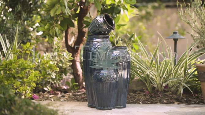 John Timberland Outdoor Floor Water Fountain with Light LED 27" High Four Urn Cascading for Yard Garden Patio Deck Home, 2 of 12, play video