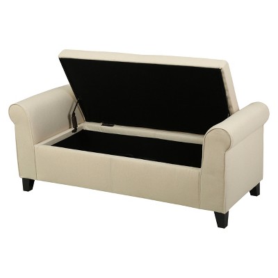 Danbury Beige Fabric Armed Storage Bench with Birch Legs