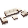 Outdoor Patio Sofa Set, 7 Pcs Sofa Set with Multifunctional Footstool, Rattan Sofa with Wooden Armrests and Removable PE Cushions-Coolbibila - 4 of 4