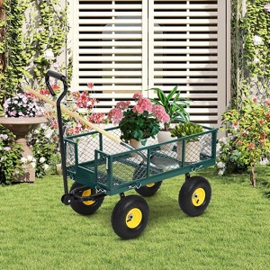 Heavy Duty Steel Garden Wagon Cart with Removable Sides, All Terrain Tires, Rolling Mesh Utility Wagon for Lawn Farm - 1 of 4