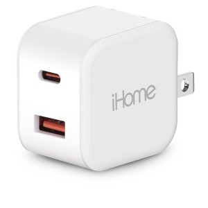 iHome 20W Dual Port Wall Charger, USB-C & USB-A, Fast Charging, Foldable Plug, Universal, Compact for Travel - 1 of 4