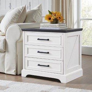Nightstand with Charging Station, 24" Wide Farmhouse End Table with 3 Drawers & Handles, Night Stand Bedside Table for Bedroom, Living Room - 1 of 4