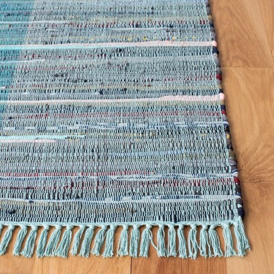 Handwoven Light Blue and Gray Cotton Square Area Rug