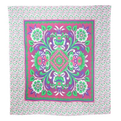 HomeRoots 88" X 84" Pink Green And White Floral Cotton Hanging Tapestry