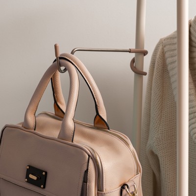 White Portable Metal Garment Rack with Wood Shelf