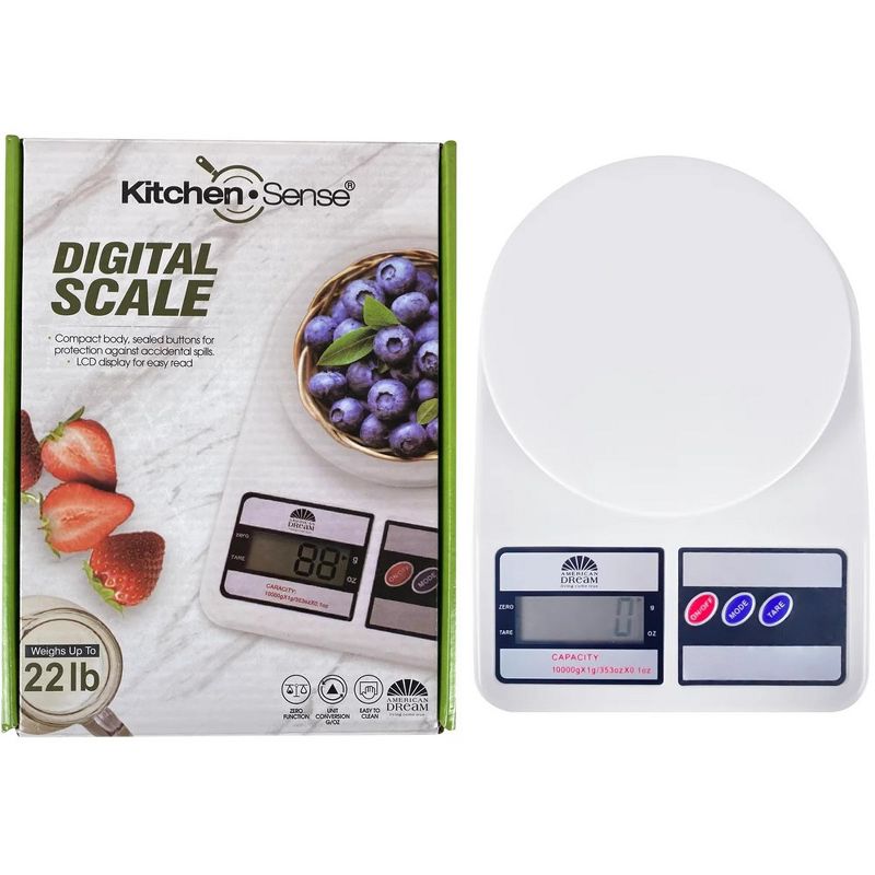 J&V TEXTILES Kitchen Food Scale for Baking and Cooking, Lightweight and Durable Design, LCD Digital Display, 8" x 6" x 1.25", White, 3 of 4