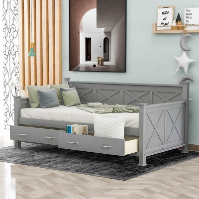 Streamdale Twin Size Daybed With 2 Large Drawers, X-Shaped Frame, Modern And Rustic Casual Style Daybed