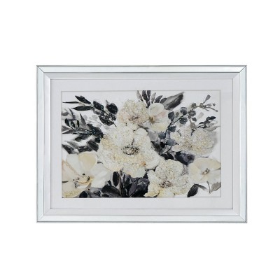 A&B Home 23.5"x31.5" Glamour Crystal Mirror Framed Wall Art Canvas Gray/Cream: Transitional Style, Botanical Subject