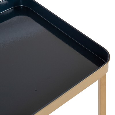Navy Blue and Gold Metal Tray Accent Table