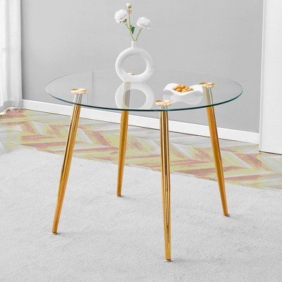 NicBex Round Dining Table Kitchen Table with Glass Top Metal Legs for Living Room, Dining Room