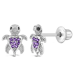 Girl's Adorable Turtle Screw Back Sterling Silver Earrings - In Season Jewelry - 1 of 4